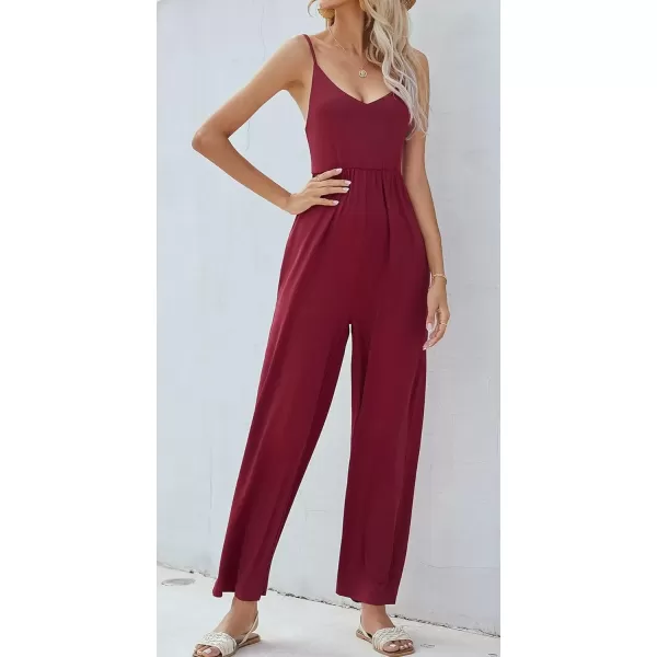 imagechouyatou Womens Sexy Adjusted Strappy Stretched Wide Legs Boho Long Beach Pants Camisole Jumpsuit OverallsWine Red