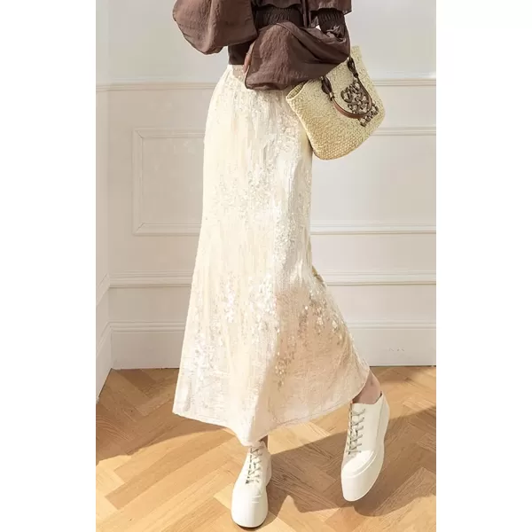 imagechouyatou Womens Sexy High Waisted Fishtail Velvet Sequin Skirt Maxi Long Cocktail Party SkirtApricot