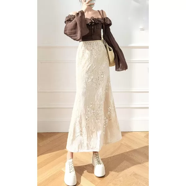 imagechouyatou Womens Sexy High Waisted Fishtail Velvet Sequin Skirt Maxi Long Cocktail Party SkirtApricot