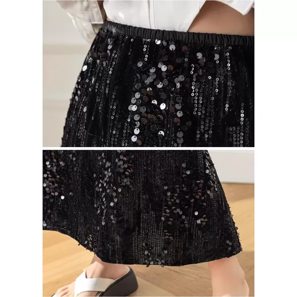 imagechouyatou Womens Sexy High Waisted Fishtail Velvet Sequin Skirt Maxi Long Cocktail Party SkirtBlack