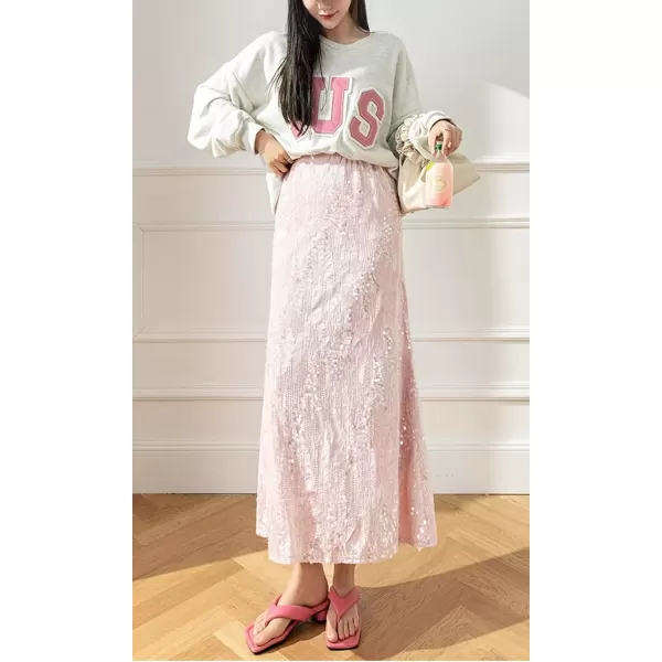 imagechouyatou Womens Sexy High Waisted Fishtail Velvet Sequin Skirt Maxi Long Cocktail Party SkirtPink