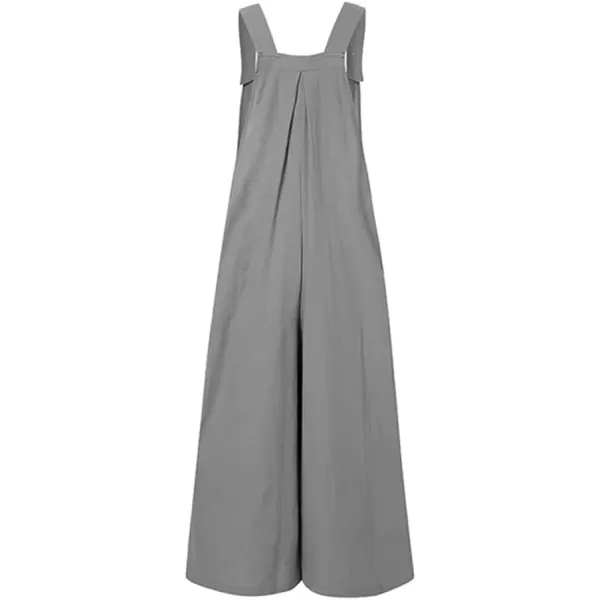 imagechouyatou Womens Sleeveless Dandelion Print Wide Leg Linen Jumpsuit Pants RomperGrey