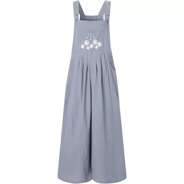 imagechouyatou Womens Sleeveless Dandelion Print Wide Leg Linen Jumpsuit Pants RomperLight Grey