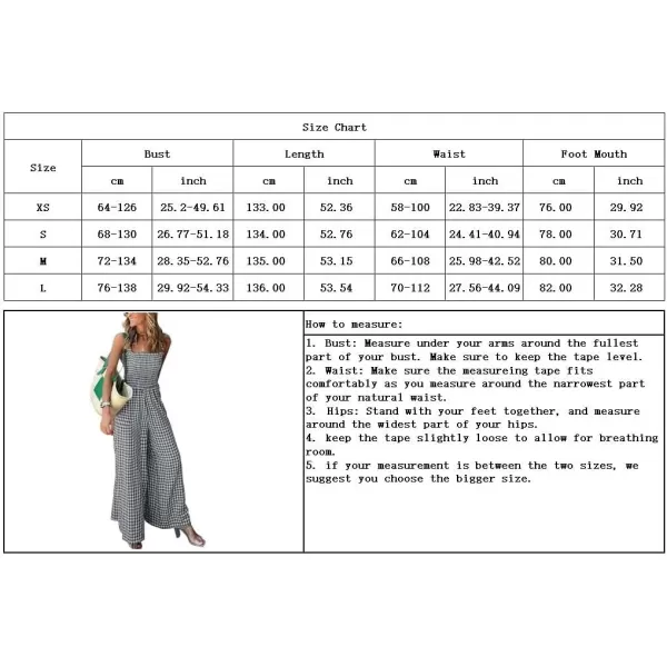 imagechouyatou Womens Smocked Plaid Print Jumpsuits Wide Leg Sleeveless Overalls Jumpsuit PantsBlack