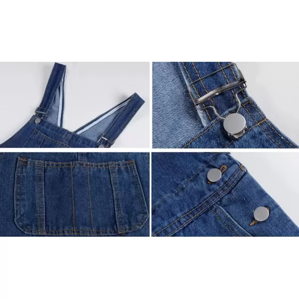 imagechouyatou Womens Spring Classic Adjustable Straps Wide Leg Denim Bib Overalls Jeans Pants JumpsuitsDark Blue