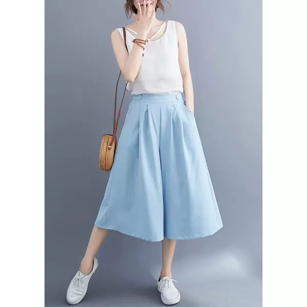 imagechouyatou Womens Summer Casual Chiffon Culottes Capri Pants High Waist Wide Leg Palazzo Pants ShortsAzure