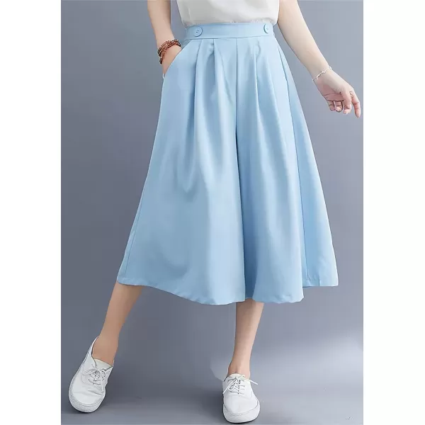 imagechouyatou Womens Summer Casual Chiffon Culottes Capri Pants High Waist Wide Leg Palazzo Pants ShortsAzure