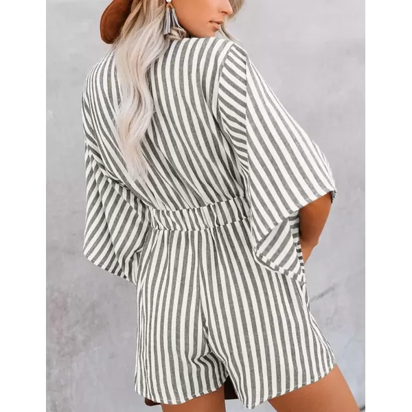 imagechouyatou Womens Summer Tie Front Sexy Rompers Cute V Neck High Waist Wide Leg Short JumpsuitsDark Grey
