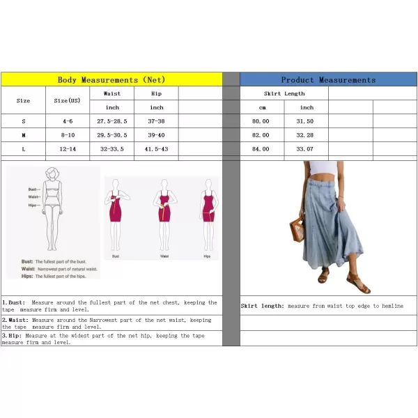 imagechouyatou Womens Vintage Washed ALine Maxi Denim Skirt Casual Low Waist Swing Long Jean SkirtLight Blue