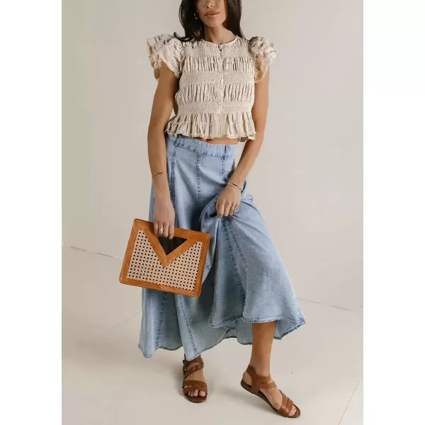 imagechouyatou Womens Vintage Washed ALine Maxi Denim Skirt Casual Low Waist Swing Long Jean SkirtLight Blue