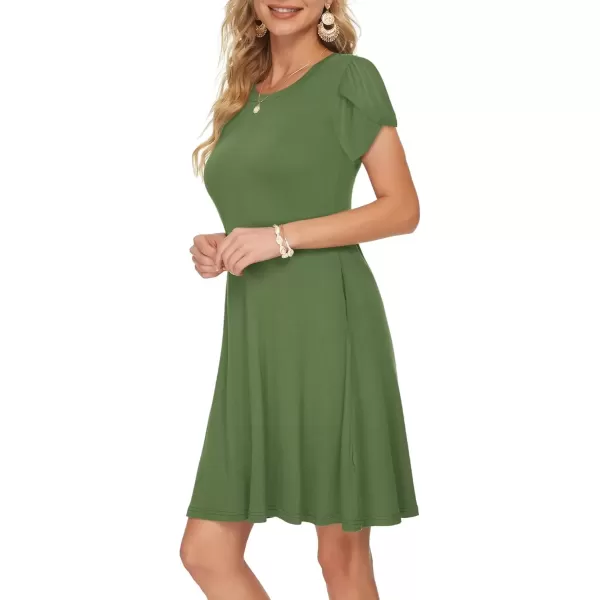 imageMOLERANI Summer Dresses for Women 2024 Casual T Shirt Crewneck Petal Sleeve Swing Vacation Dress with PocketsArmy Green