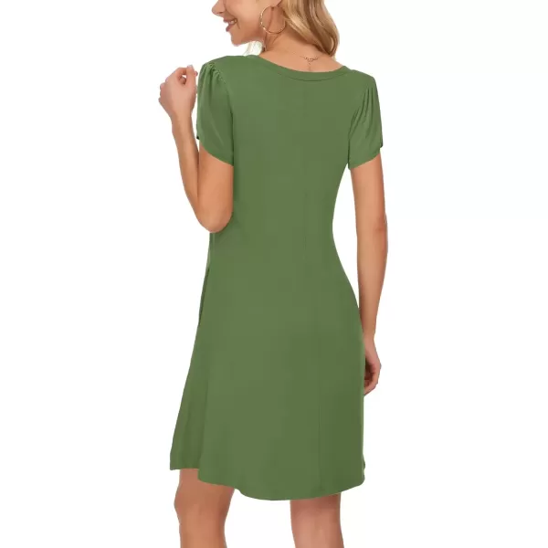 imageMOLERANI Summer Dresses for Women 2024 Casual T Shirt Crewneck Petal Sleeve Swing Vacation Dress with PocketsArmy Green