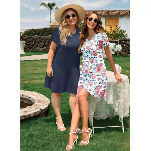 imageMOLERANI Summer Dresses for Women 2024 Casual T Shirt Crewneck Petal Sleeve Swing Vacation Dress with PocketsArmy Green
