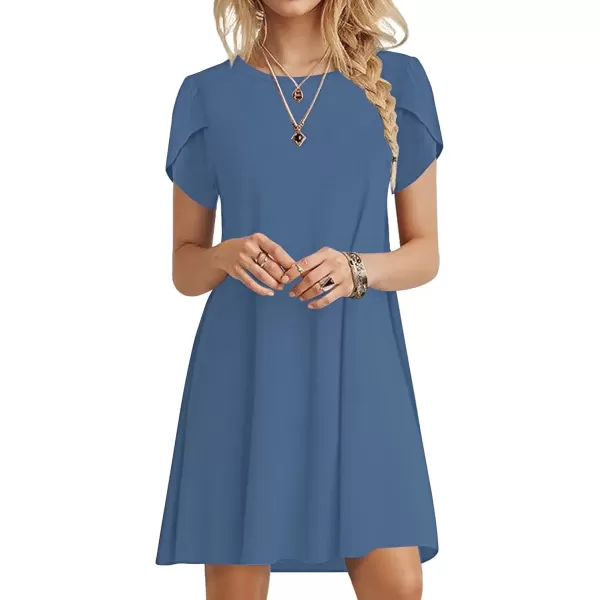 imageMOLERANI Summer Dresses for Women 2024 Casual T Shirt Crewneck Petal Sleeve Swing Vacation Dress with PocketsBeja Blue
