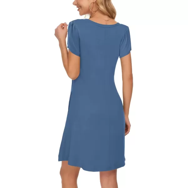 imageMOLERANI Summer Dresses for Women 2024 Casual T Shirt Crewneck Petal Sleeve Swing Vacation Dress with PocketsBeja Blue