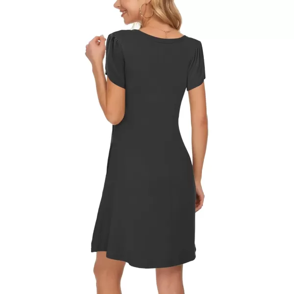 imageMOLERANI Summer Dresses for Women 2024 Casual T Shirt Crewneck Petal Sleeve Swing Vacation Dress with PocketsBlack