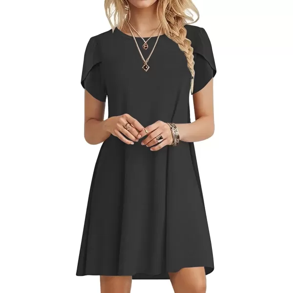 imageMOLERANI Summer Dresses for Women 2024 Casual T Shirt Crewneck Petal Sleeve Swing Vacation Dress with PocketsBlack