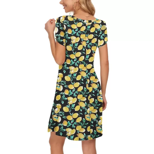 imageMOLERANI Summer Dresses for Women 2024 Casual T Shirt Crewneck Petal Sleeve Swing Vacation Dress with PocketsBlack Lemon
