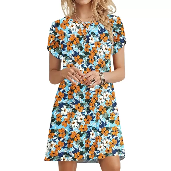 imageMOLERANI Summer Dresses for Women 2024 Casual T Shirt Crewneck Petal Sleeve Swing Vacation Dress with PocketsBlue Morning Glory