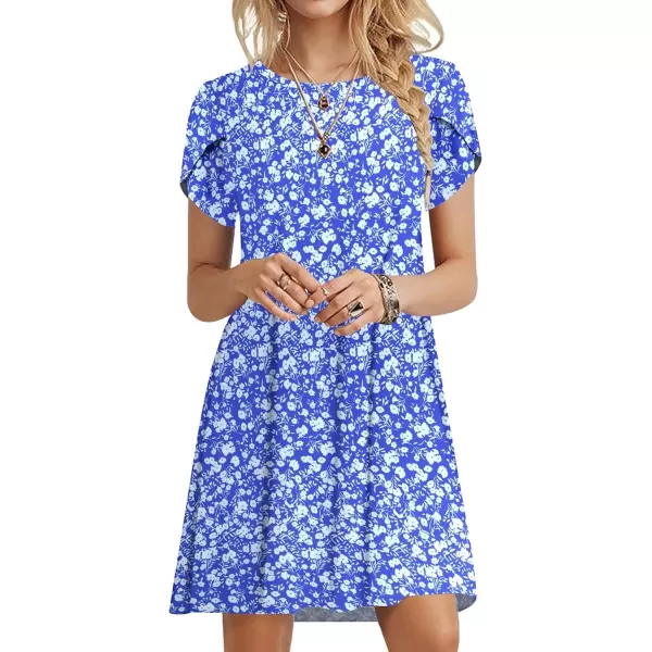 imageMOLERANI Summer Dresses for Women 2024 Casual T Shirt Crewneck Petal Sleeve Swing Vacation Dress with PocketsBlue White Flower