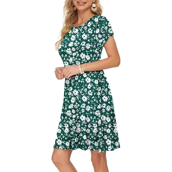 imageMOLERANI Summer Dresses for Women 2024 Casual T Shirt Crewneck Petal Sleeve Swing Vacation Dress with PocketsGreen Daisy