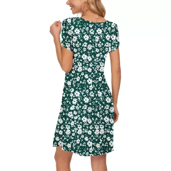 imageMOLERANI Summer Dresses for Women 2024 Casual T Shirt Crewneck Petal Sleeve Swing Vacation Dress with PocketsGreen Daisy