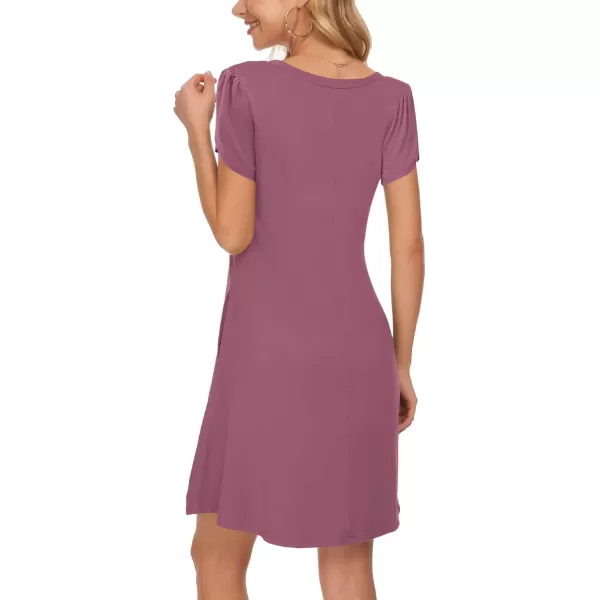 imageMOLERANI Summer Dresses for Women 2024 Casual T Shirt Crewneck Petal Sleeve Swing Vacation Dress with PocketsMauve