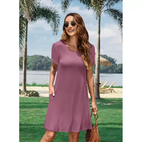 imageMOLERANI Summer Dresses for Women 2024 Casual T Shirt Crewneck Petal Sleeve Swing Vacation Dress with PocketsMauve