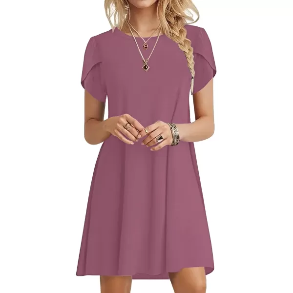 imageMOLERANI Summer Dresses for Women 2024 Casual T Shirt Crewneck Petal Sleeve Swing Vacation Dress with PocketsMauve