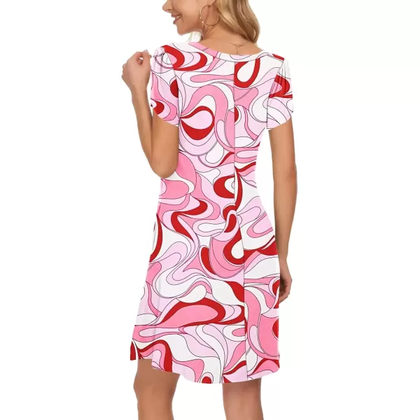 imageMOLERANI Summer Dresses for Women 2024 Casual T Shirt Crewneck Petal Sleeve Swing Vacation Dress with PocketsPrint Pink