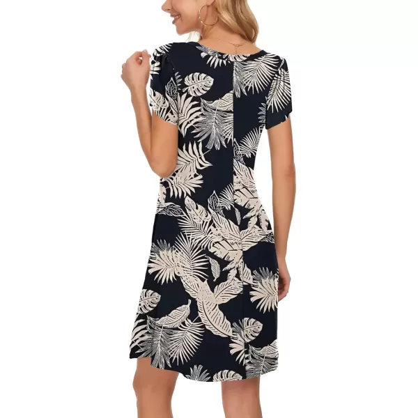 imageMOLERANI Summer Dresses for Women 2024 Casual T Shirt Crewneck Petal Sleeve Swing Vacation Dress with PocketsRainforest Leaf