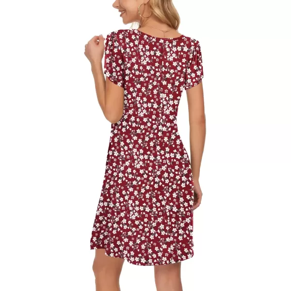 imageMOLERANI Summer Dresses for Women 2024 Casual T Shirt Crewneck Petal Sleeve Swing Vacation Dress with PocketsRed Flower