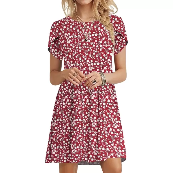 imageMOLERANI Summer Dresses for Women 2024 Casual T Shirt Crewneck Petal Sleeve Swing Vacation Dress with PocketsRed Flower