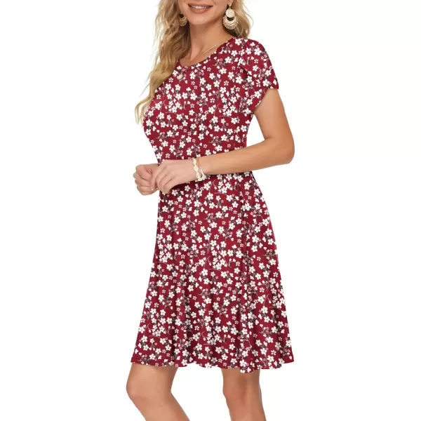 imageMOLERANI Summer Dresses for Women 2024 Casual T Shirt Crewneck Petal Sleeve Swing Vacation Dress with PocketsRed Flower
