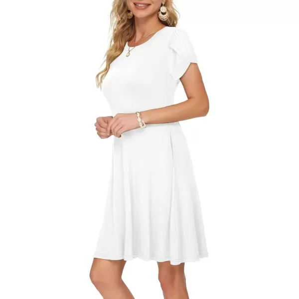 imageMOLERANI Summer Dresses for Women 2024 Casual T Shirt Crewneck Petal Sleeve Swing Vacation Dress with PocketsWhite