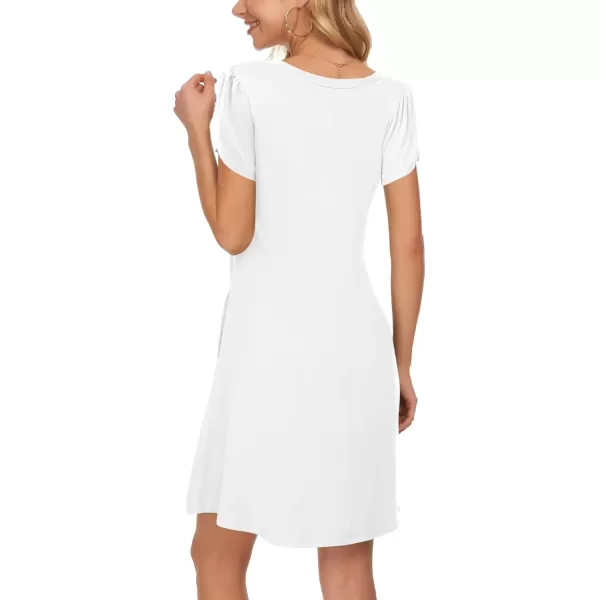 imageMOLERANI Summer Dresses for Women 2024 Casual T Shirt Crewneck Petal Sleeve Swing Vacation Dress with PocketsWhite