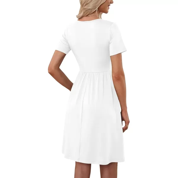 imageMOLERANI Women Summer Casual Short Sleeve Dresses Button Down Skater Dress with PocketsWhiteM