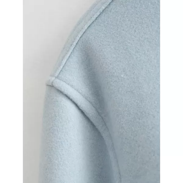 imagechouyatou Women Fall Business Casual Button Down Blazer Jacket Crew Neck Open Front Dressy Suit Short CoatBlue