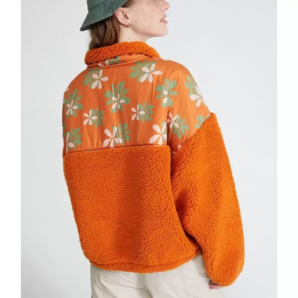 imagechouyatou Women Fall Fuzzy Pullover Fleece Jacket Sweatshirt Casual Floral Winter Sherpa Jacket with PocketOrange