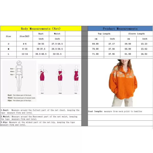 imagechouyatou Women Fall Fuzzy Pullover Fleece Jacket Sweatshirt Casual Floral Winter Sherpa Jacket with PocketOrange