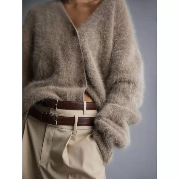imagechouyatou Women Furry Open Front Cardigan VNeck Loose Casual Fluffy Knit Button Down Sweater CoatBrown