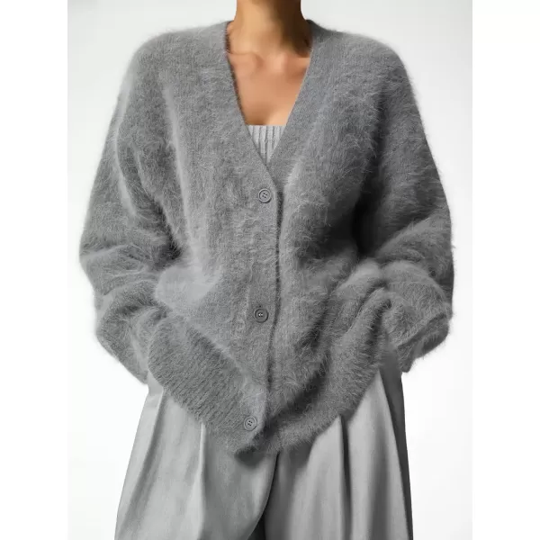 imagechouyatou Women Furry Open Front Cardigan VNeck Loose Casual Fluffy Knit Button Down Sweater CoatDark Grey