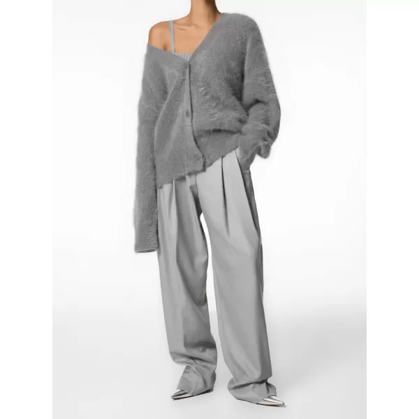 imagechouyatou Women Furry Open Front Cardigan VNeck Loose Casual Fluffy Knit Button Down Sweater CoatDark Grey