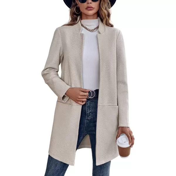 imagechouyatou Womens Casual Business Stand Collar Blazer Jacket Open Front Office Work Mid Long CoatsApricot