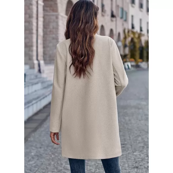 imagechouyatou Womens Casual Business Stand Collar Blazer Jacket Open Front Office Work Mid Long CoatsApricot