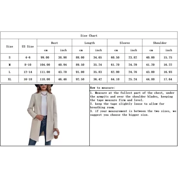 imagechouyatou Womens Casual Business Stand Collar Blazer Jacket Open Front Office Work Mid Long CoatsApricot