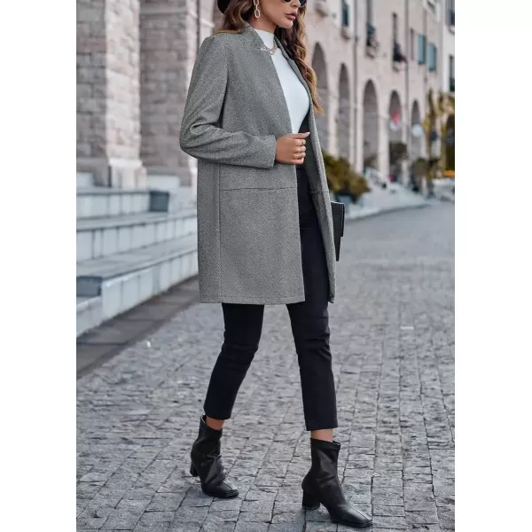 imagechouyatou Womens Casual Business Stand Collar Blazer Jacket Open Front Office Work Mid Long CoatsGrey