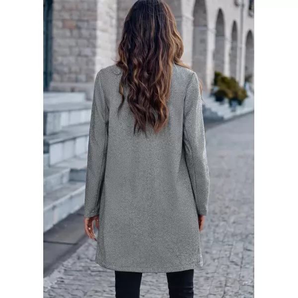 imagechouyatou Womens Casual Business Stand Collar Blazer Jacket Open Front Office Work Mid Long CoatsGrey