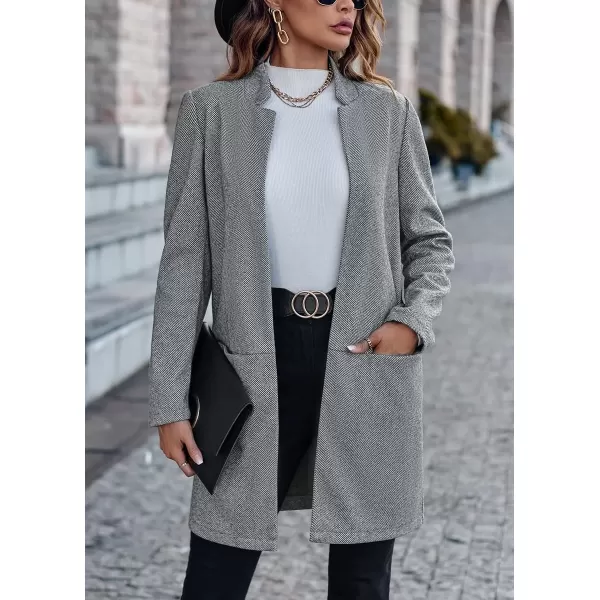 imagechouyatou Womens Casual Business Stand Collar Blazer Jacket Open Front Office Work Mid Long CoatsGrey