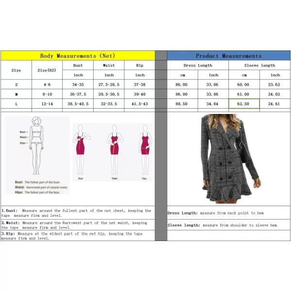 imagechouyatou Womens Elegant Casual Business Tweed Plaid Blazer Suit Dress Double Breasted Office Mini DressBlack